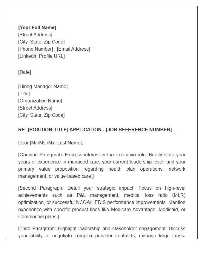 Managed Care Executive Cover Letter Template