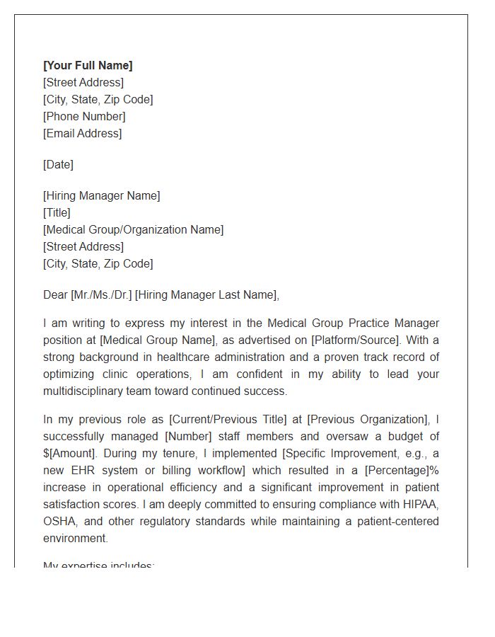 Medical Group Practice Manager Cover Letter Template
