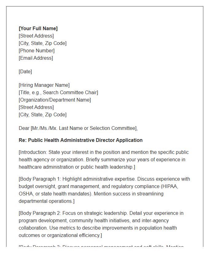 Public Health Administrative Director Cover Letter Template