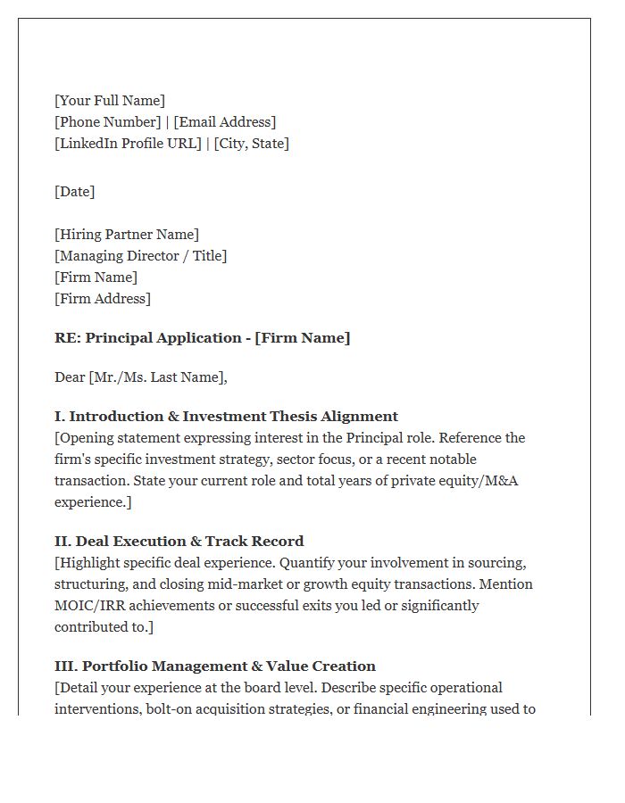 Boutique Private Equity Principal Cover Letter Template Structure