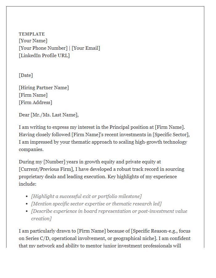 Growth Equity Principal Cover Letter Template And Sample