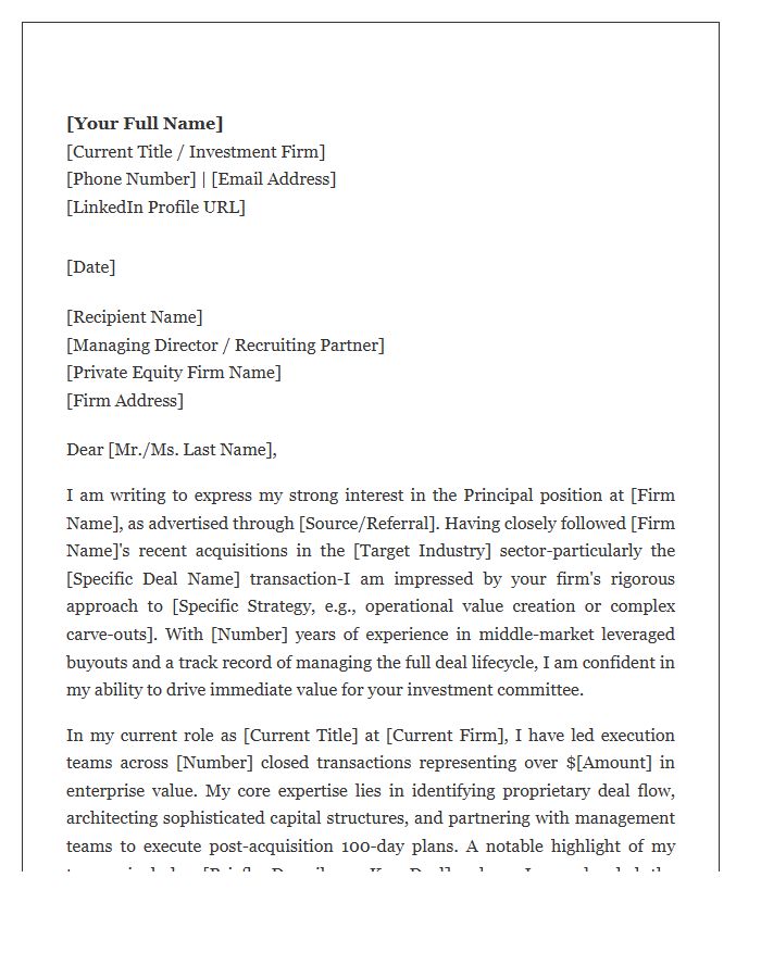 Leveraged Buyout Principal Cover Letter Template For Professionals