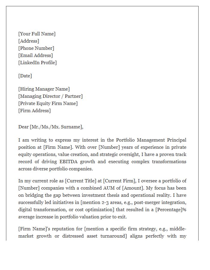 Portfolio Management Principal Cover Letter Template Private Equity