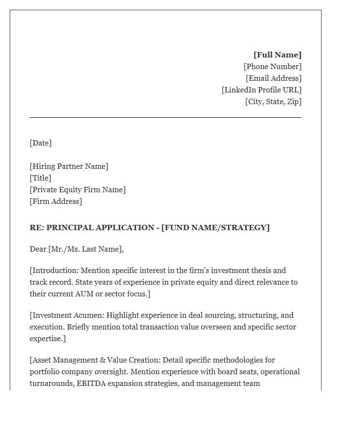Private Equity Principal Cover Letter Template Focused On Asset Management