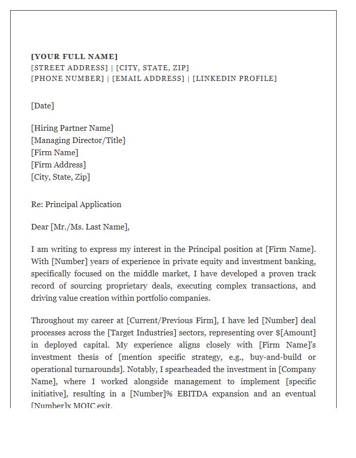 Private Equity Principal Cover Letter Template For Middle Market Firms
