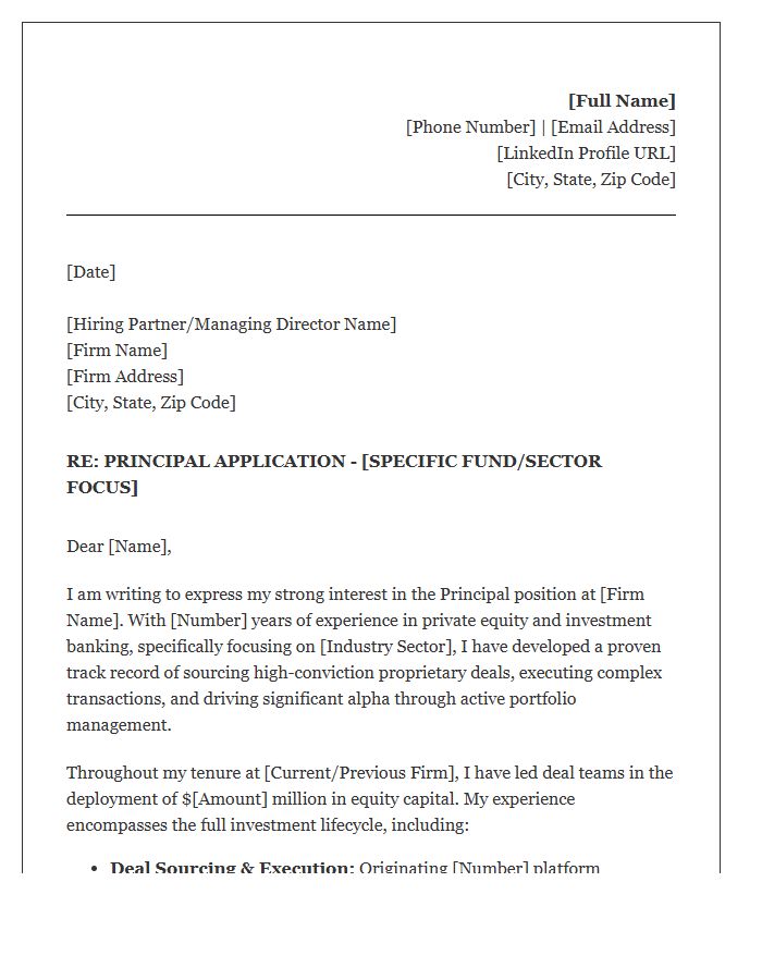Senior Investment Professional Cover Letter Template Private Equity Principal