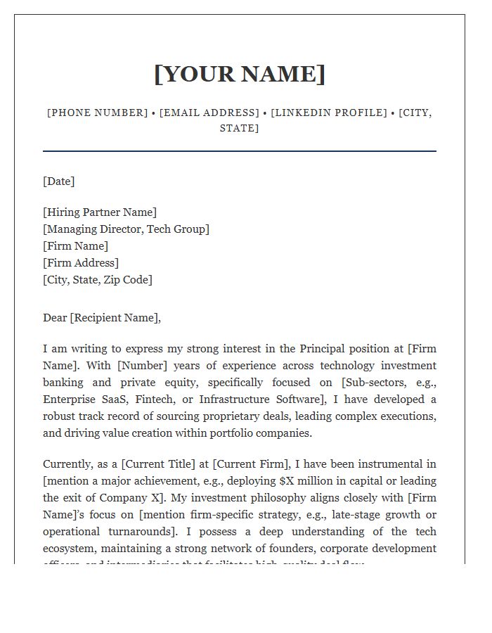 Tech Focused Private Equity Principal Cover Letter Template