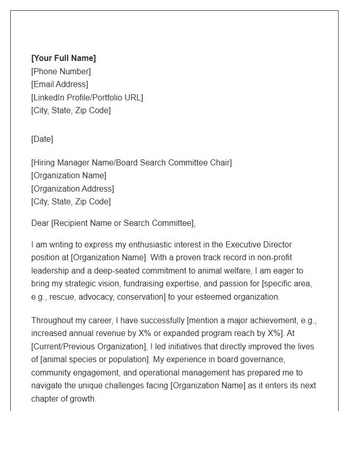 Animal Welfare Non Profit Executive Director Cover Letter Template