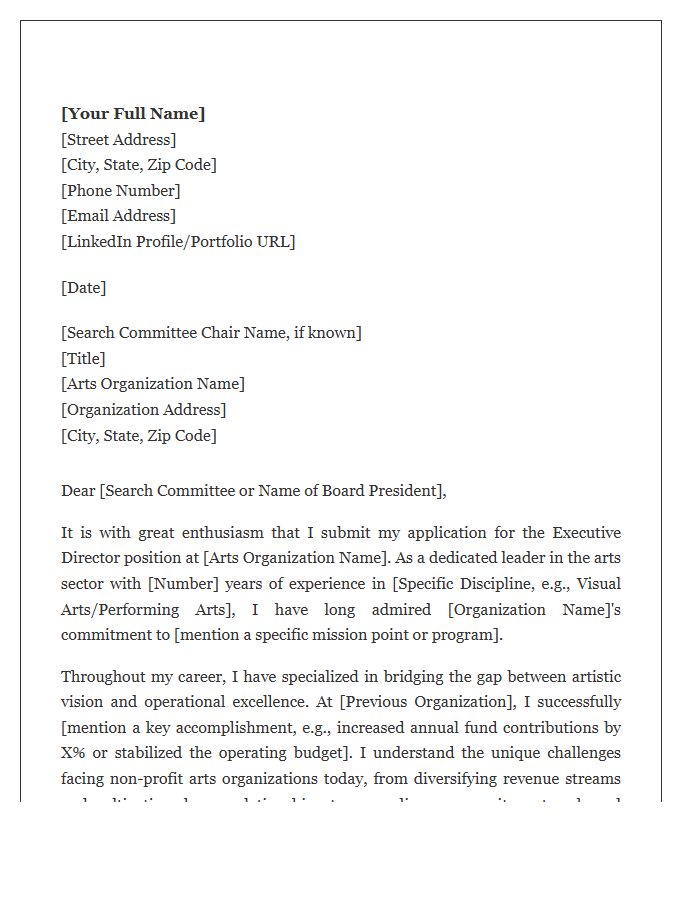 Arts Organization Non Profit Executive Director Cover Letter Template