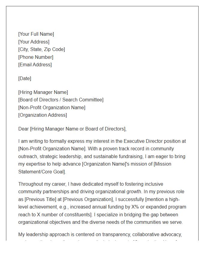 Community Outreach Non Profit Executive Director Cover Letter Template
