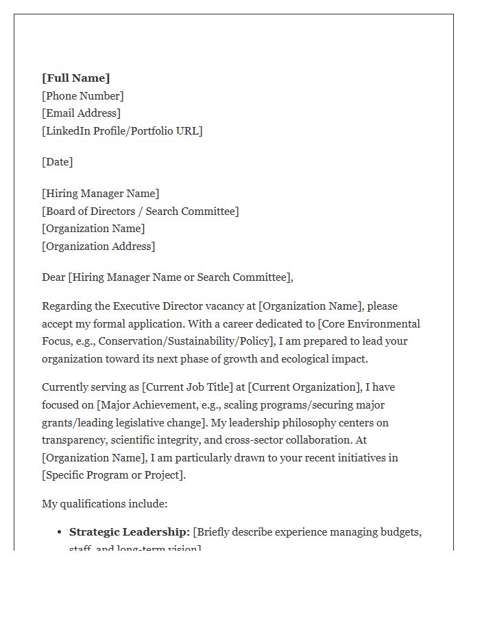 Environmental Non Profit Executive Director Cover Letter Template