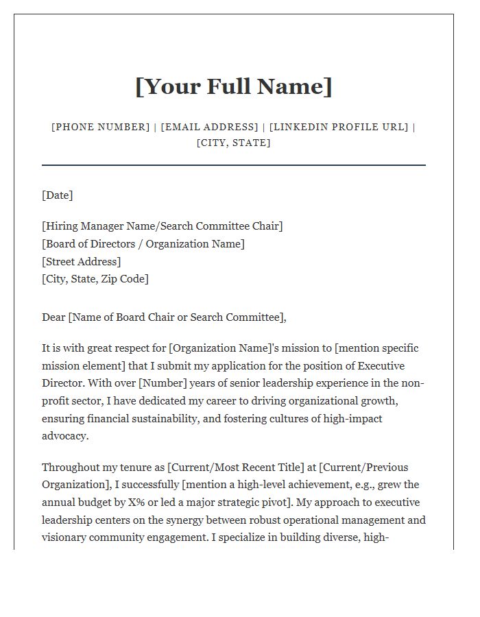 Experienced Non Profit Executive Director Cover Letter Template