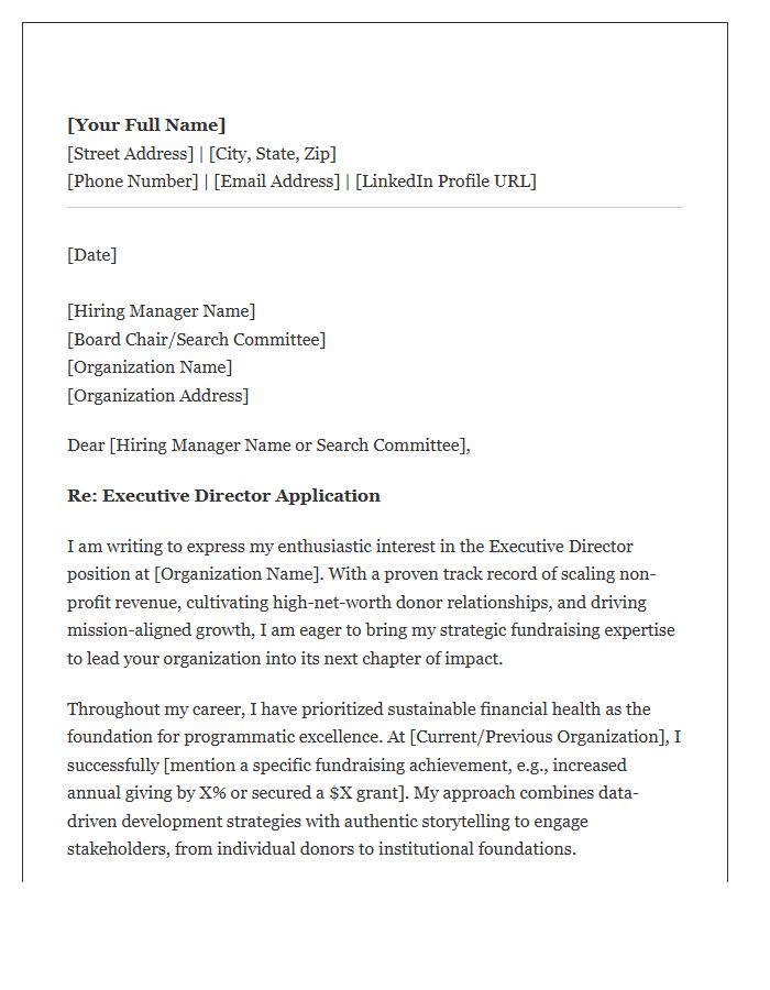 Fundraising Focused Non Profit Executive Director Cover Letter Template