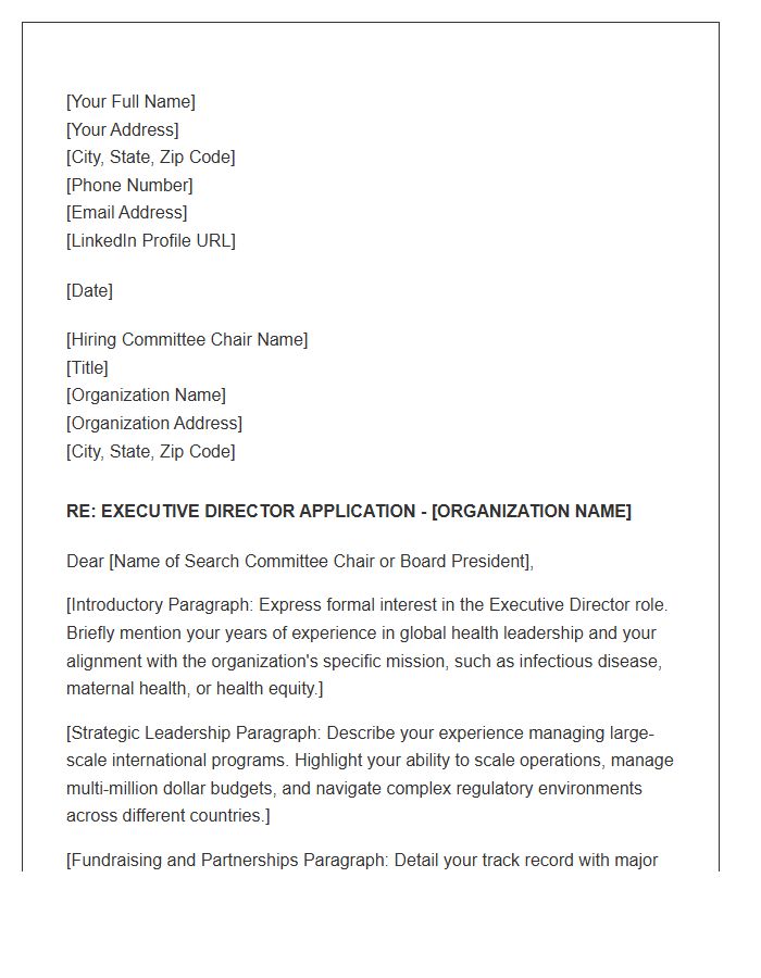 Global Health Non Profit Executive Director Cover Letter Template