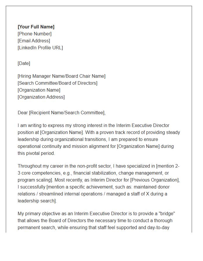 Interim Non Profit Executive Director Cover Letter Template