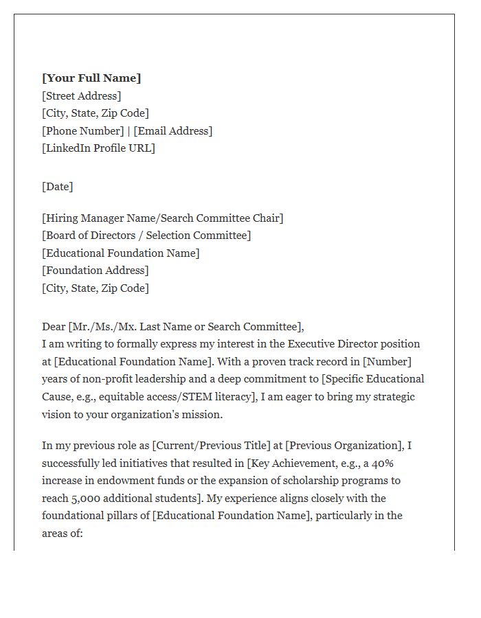 Non Profit Executive Director Cover Letter Template For Educational Foundations