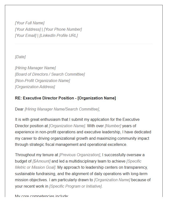 Non Profit Operations Executive Director Cover Letter Template