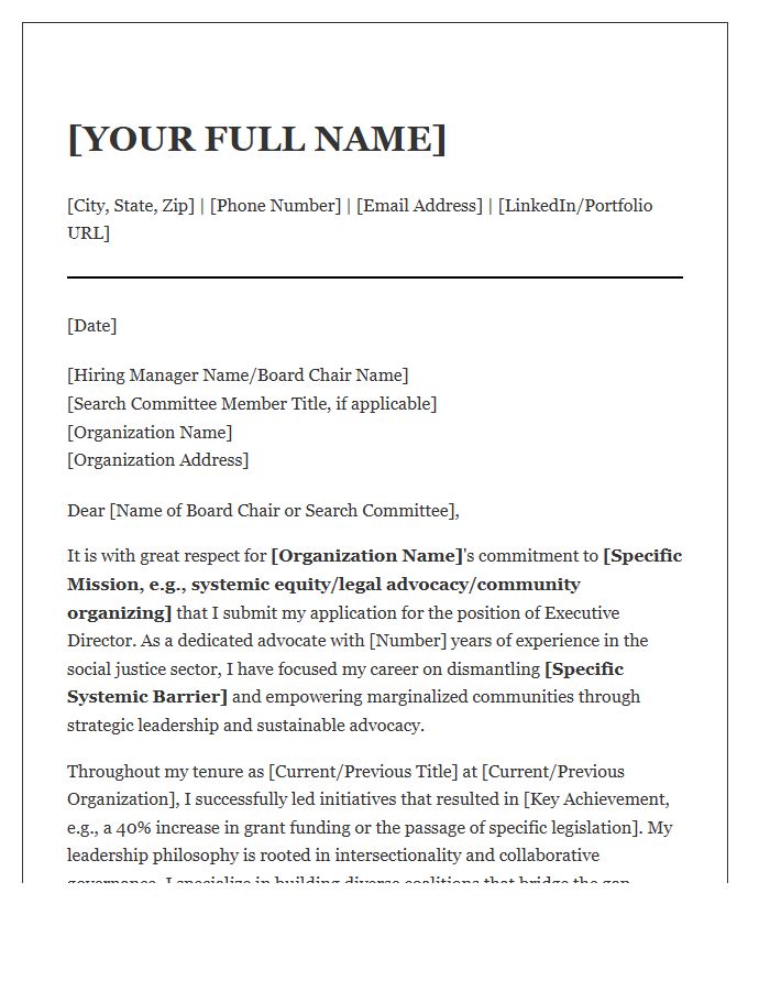 Social Justice Non Profit Executive Director Cover Letter Template