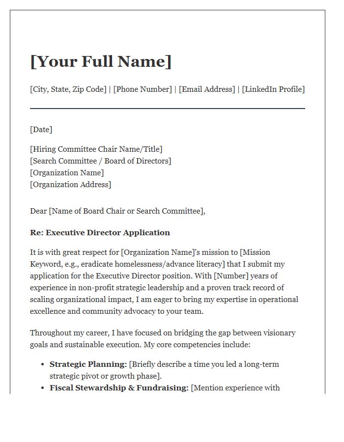 Strategic Leadership Non Profit Executive Director Cover Letter Template