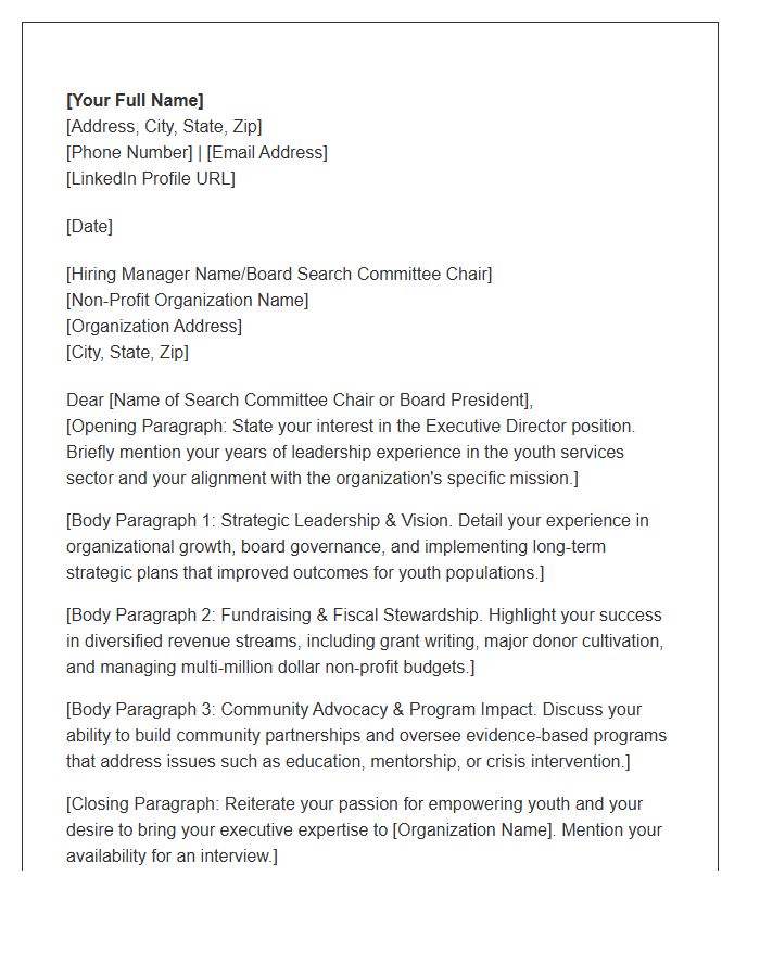 Youth Services Non Profit Executive Director Cover Letter Template