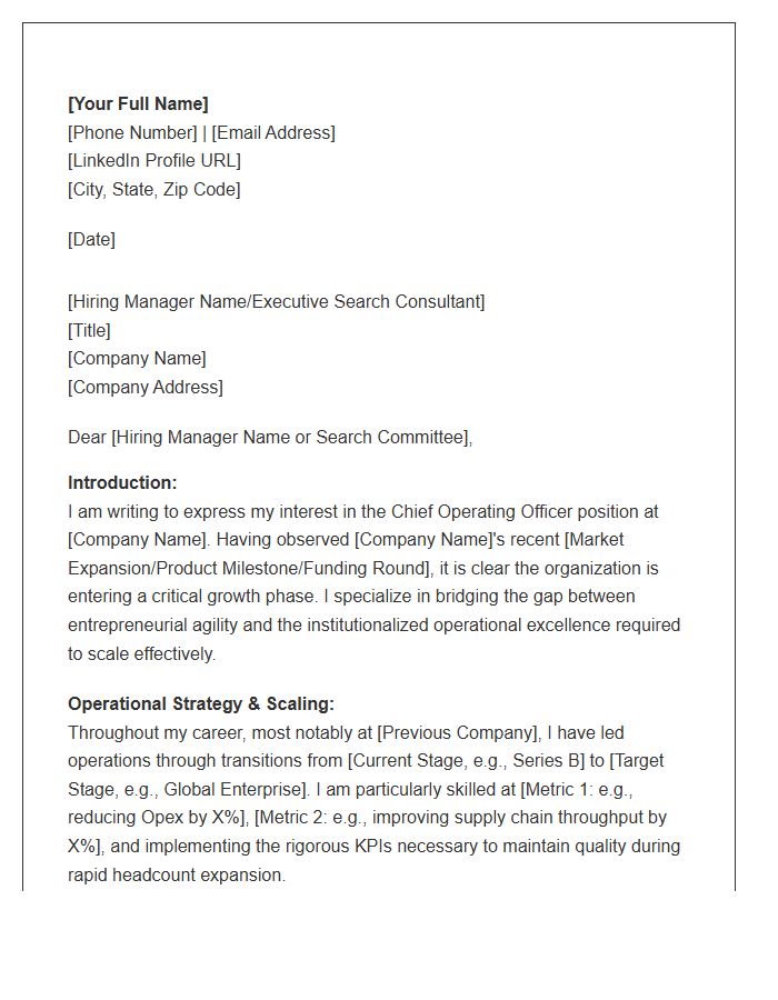 Chief Operating Officer Growth Phase Transition Cover Letter Template