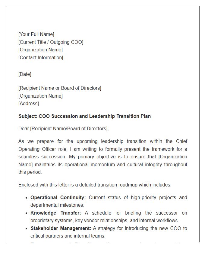 Chief Operating Officer Succession Planning Transition Cover Letter Template