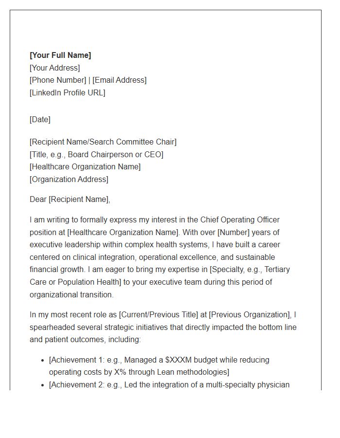 Healthcare Chief Operating Officer Transition Cover Letter Template