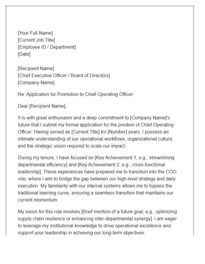Internal Promotion Chief Operating Officer Transition Cover Letter Template