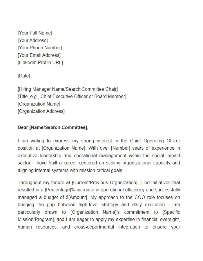 Nonprofit Chief Operating Officer Transition Cover Letter Template