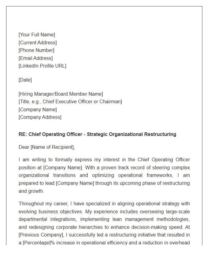 Organizational Restructuring Chief Operating Officer Transition Cover Letter Template