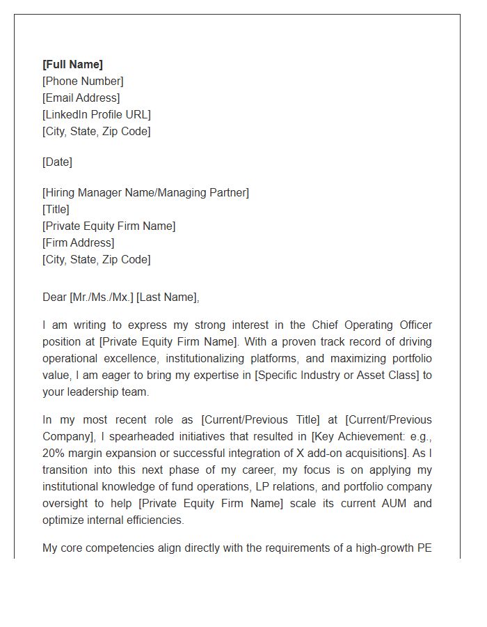Private Equity Chief Operating Officer Transition Cover Letter Template