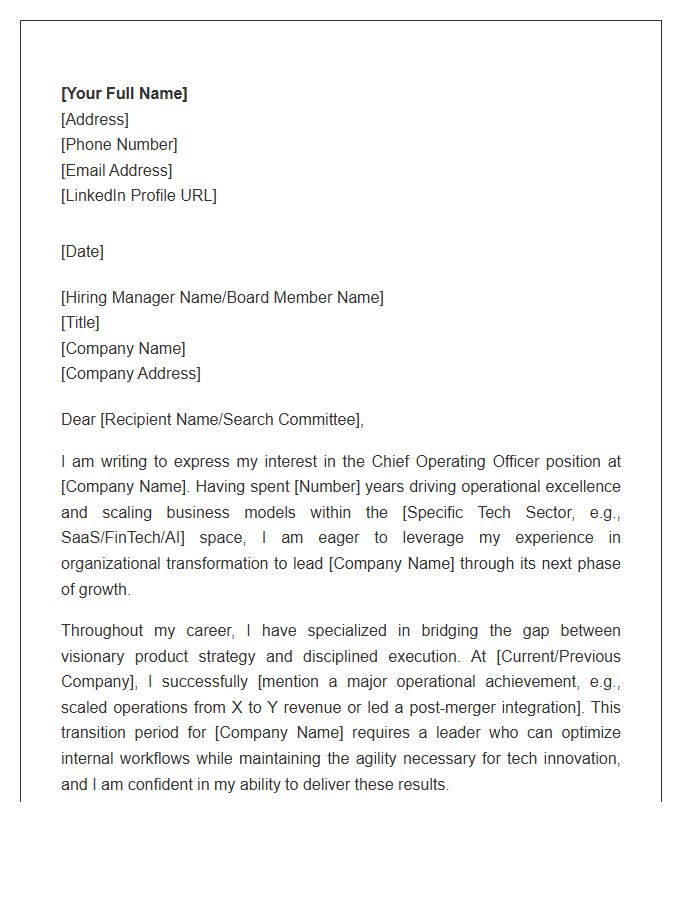 Tech Industry Chief Operating Officer Transition Cover Letter Template