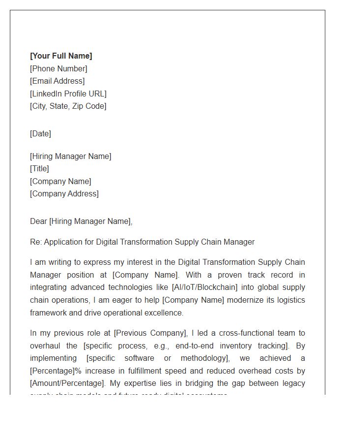 Digital Transformation Supply Chain Manager Cover Letter Template