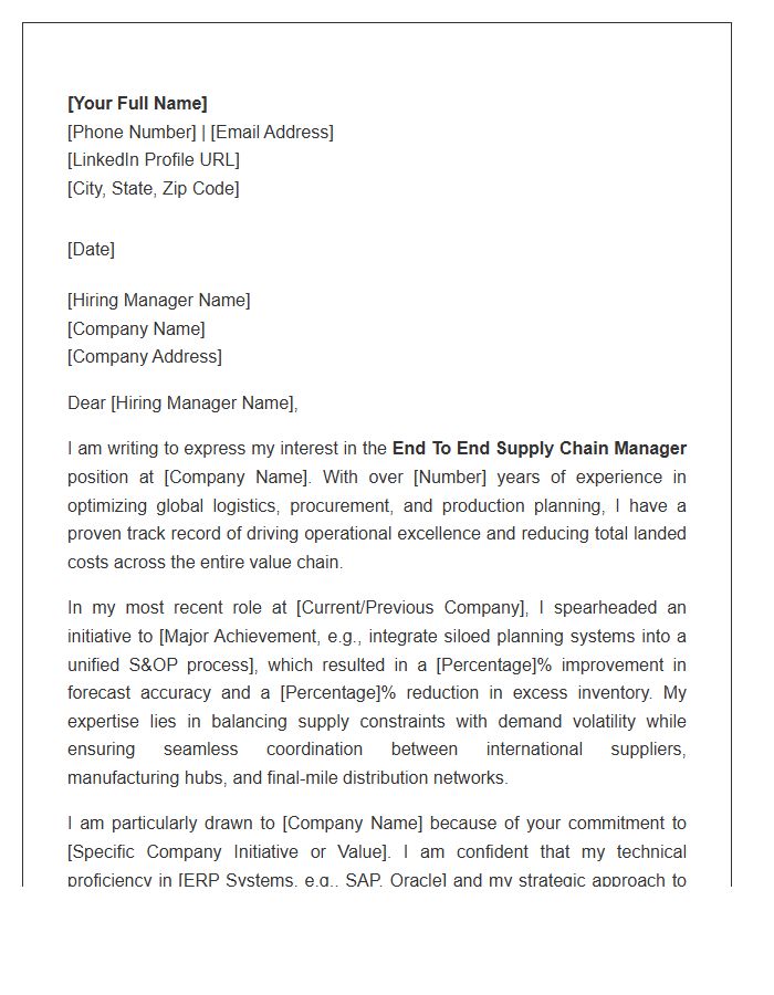 End To End Supply Chain Manager Cover Letter Template