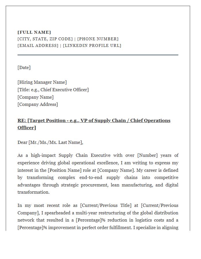 Executive Level Supply Chain Operations Cover Letter Template