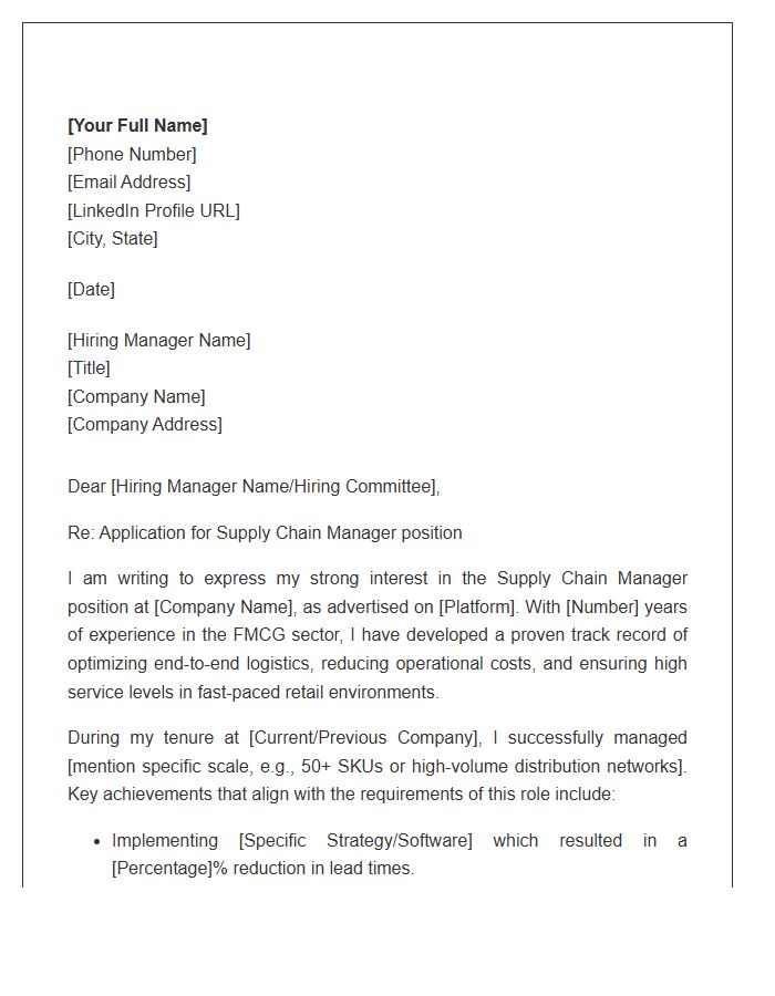 FMCG Sector Supply Chain Manager Cover Letter Template
