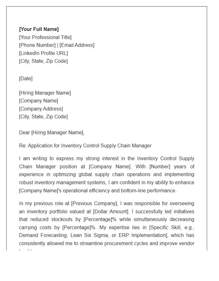 Inventory Control Supply Chain Manager Cover Letter Template