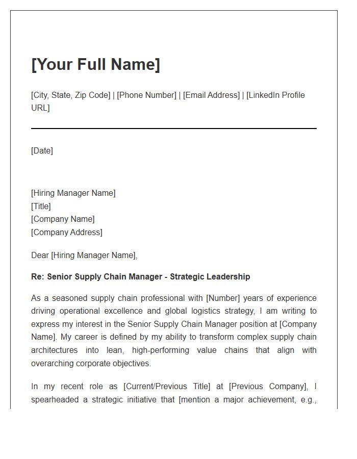 Senior Supply Chain Manager Strategic Leadership Cover Letter Template