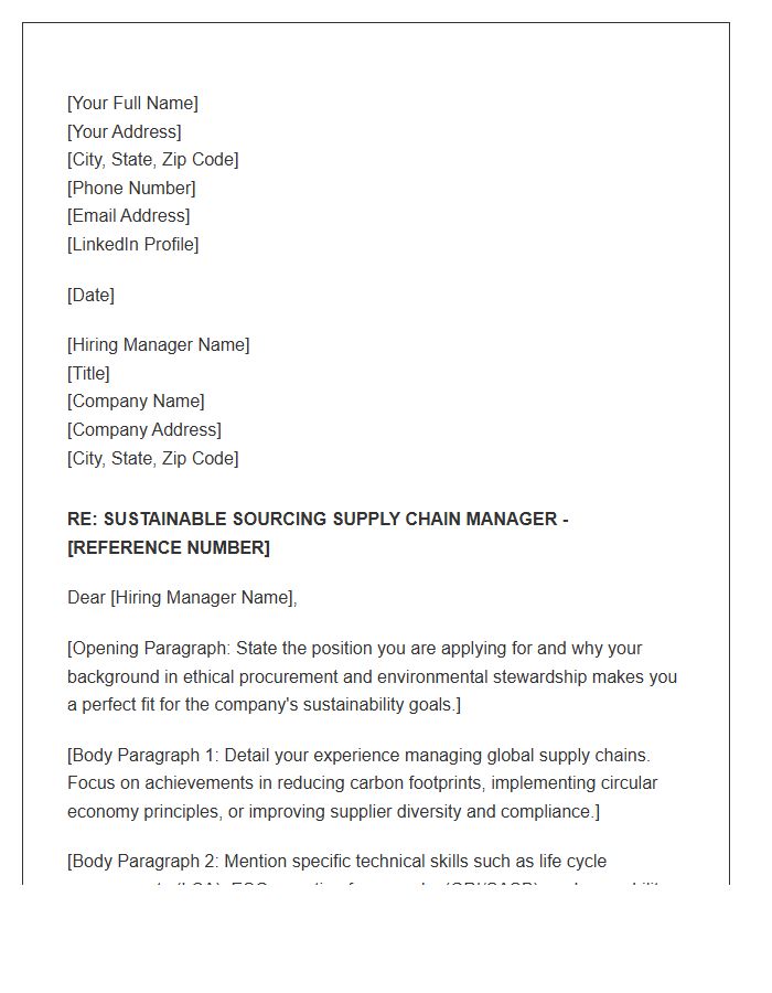 Sustainable Sourcing Supply Chain Manager Cover Letter Template