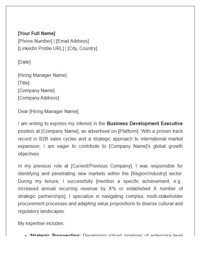 B2B International Business Development Executive Cover Letter Template