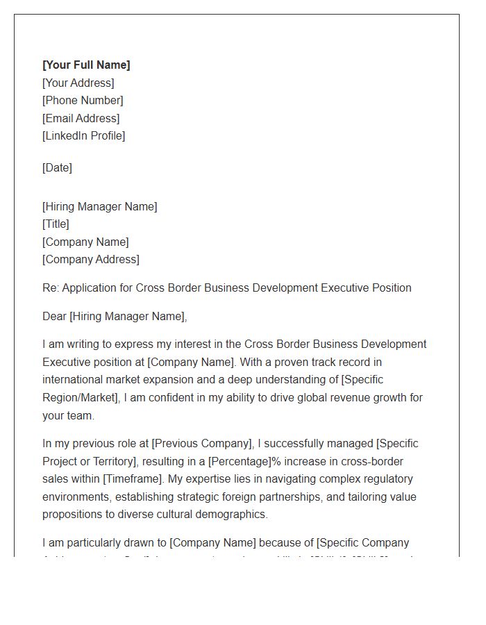 Cross Border Business Development Executive Cover Letter Template