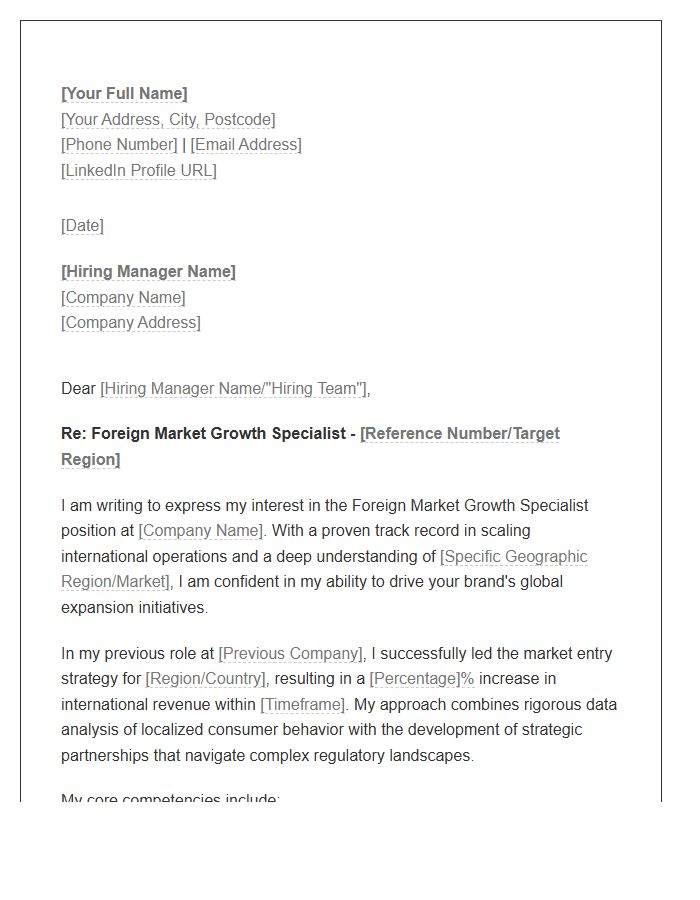 Foreign Market Growth Specialist Cover Letter Template