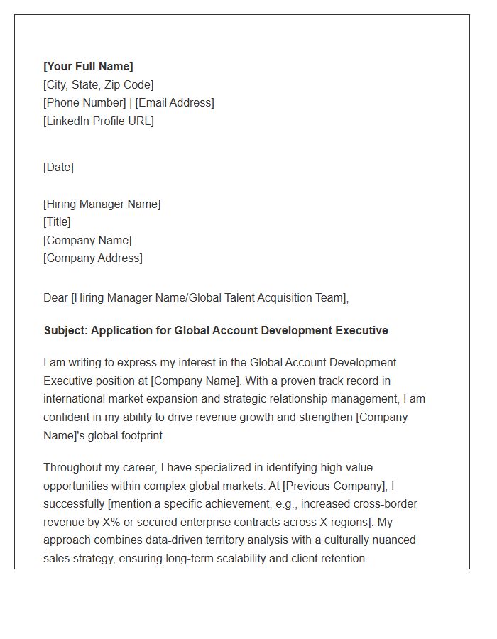 Global Account Development Executive Cover Letter Template