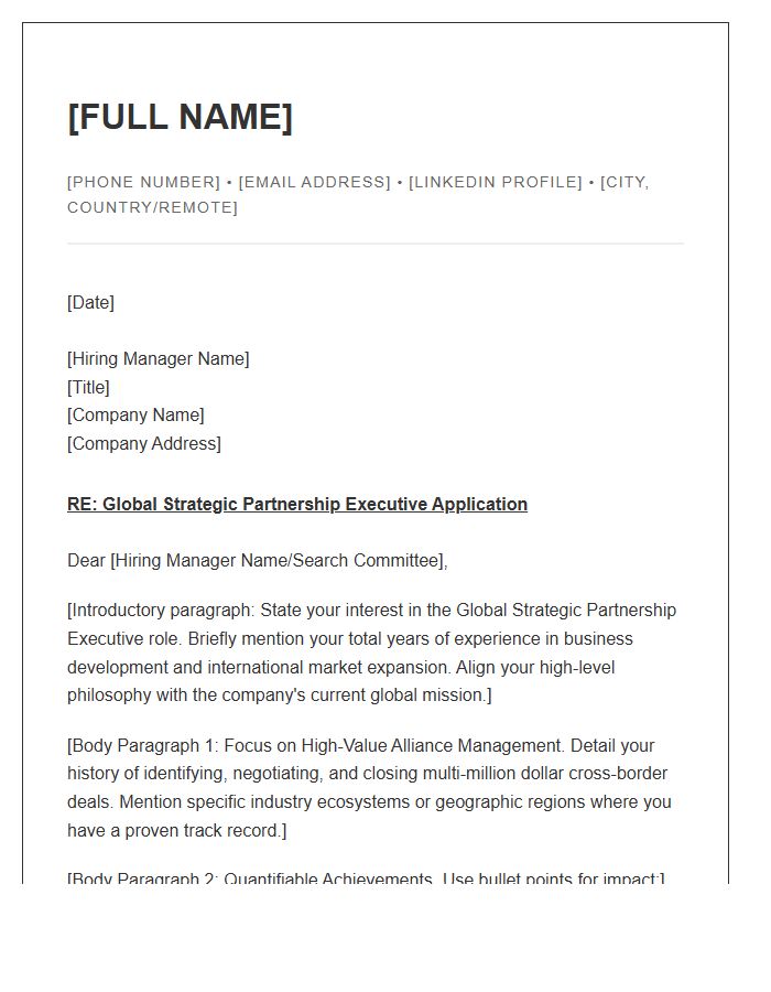 Global Strategic Partnership Executive Cover Letter Template