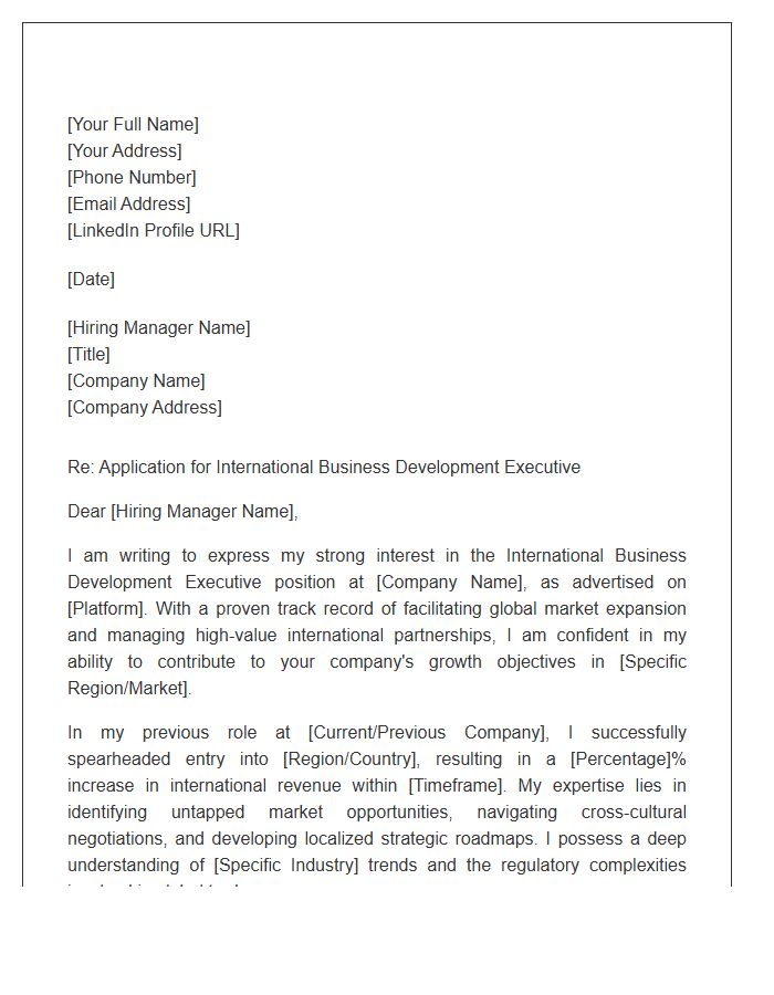 International Business Development Executive Cover Letter Template