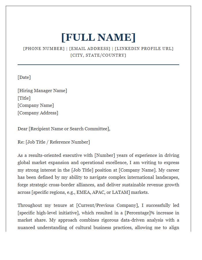 International Business Strategy Executive Cover Letter Template