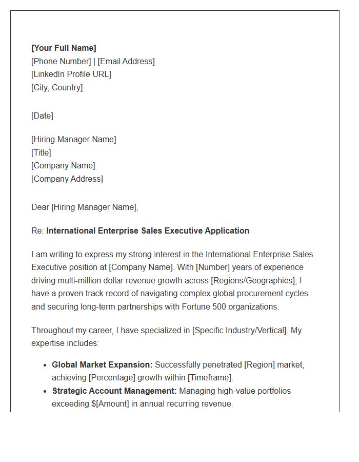 International Enterprise Sales Executive Cover Letter Template