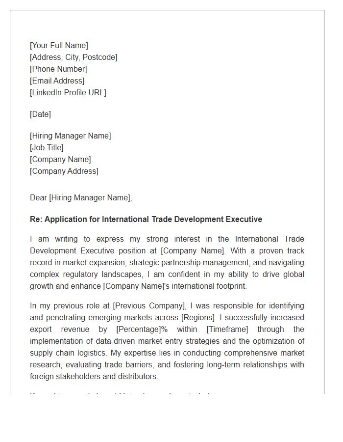 International Trade Development Executive Cover Letter Template