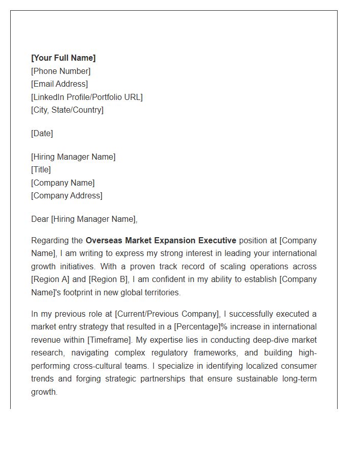 Overseas Market Expansion Executive Cover Letter Template