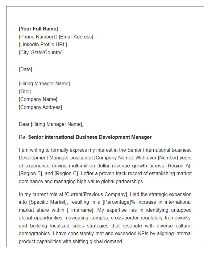 Senior International Business Development Manager Cover Letter Template